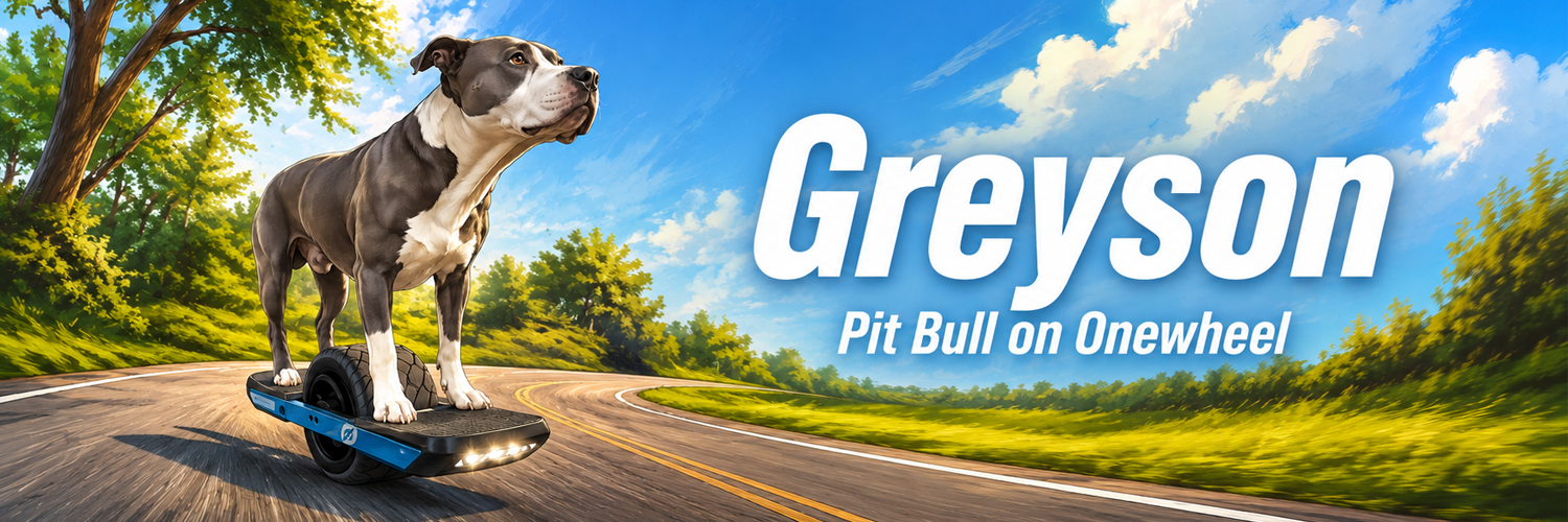 Greyson the pit bull riding a Onewheel at speed